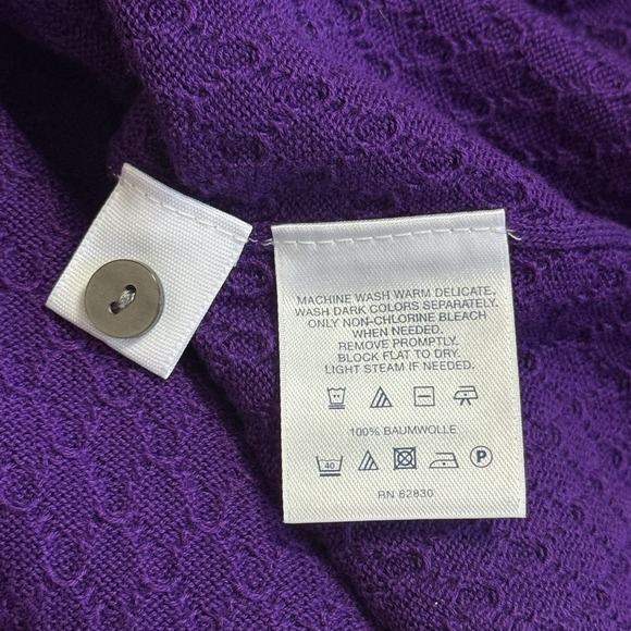 Land's End Purple Raised Diamond Cardigan Sweater Cozy Preppy Grannycore LP - Picture 8 of 10